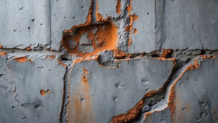 Wall Mural - Textured concrete wall with rust and cracks, showcasing a vintage and distressed look for creative backgrounds and design elements.