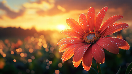 Wall Mural - flower bathed in warm hues of a breathtaking sunset, glowing in the golden hour