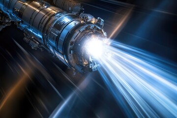 Wall Mural - a futuristic space station with a bright beam of light emerging from its surface, ideal for sci-fi a