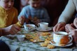 © Fotograf - Group of people enjoying tea or coffee with cups and saucers