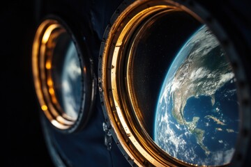 Wall Mural - view of the earth from a space station window, providing a unique perspective on our planet