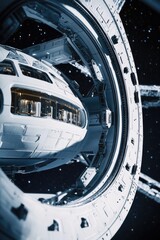 Wall Mural - a space station floating in the vastness of a galaxy, perfect for sci-fi and futuristic themes