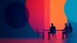 © InkCrafts - Silhouetted figures in a modern meeting, surrounded by vibrant abstract colors.