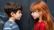 © Mind - Curious Children Face Each Other Against Dark Gray Background