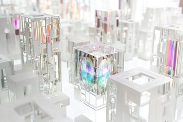 Group of transparent glass cubes on a flat surface, ideal for showcasing objects or adding visual interest to a room