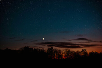 Wall Mural - night sky panorama with stars and moon