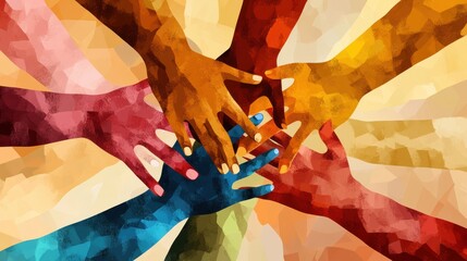 Aufkleber - Interconnected hands representing unity and support among diverse communities in a vibrant artistic expression. Generative AI