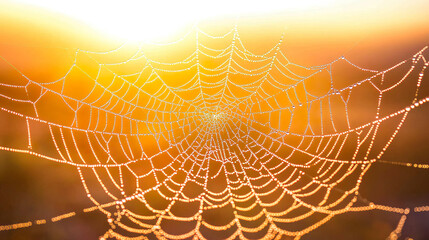 Wall Mural - Dewdrop Spiderweb: Morning's Delicate Art
