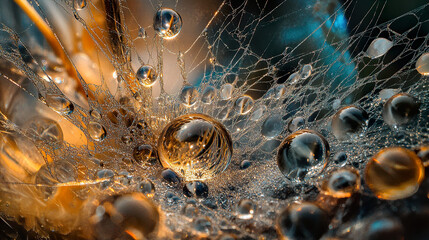 Wall Mural - Dewdrop Spiderweb: Morning's Delicate Art
