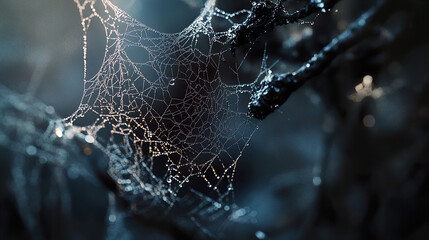 Wall Mural - Dewdrop Spiderweb: Morning's Delicate Art

