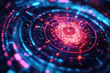 Abstract image of a computer screen with code and icons