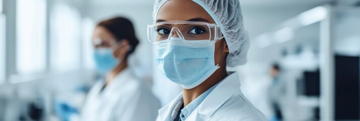 Poster - Dedicated healthcare professionals work diligently in a modern laboratory setting during the day. Generative AI