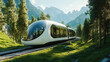 © Александр Довянский - Futuristic train traveling through a serene mountainous landscape during daylight hours