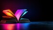 © Sonya - An open book sits atop a table with a neon-colored light on its cover