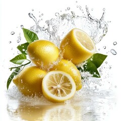 Wall Mural - Fresh Lemons in Splashing Water