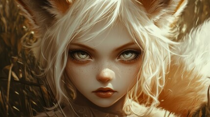 Wall Mural - Portrait of a Fantasy Girl with Fox Ears