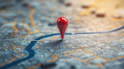 Wall Mural - red pin pointing a location on city map