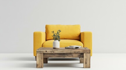 Wall Mural - Modern Yellow Sofa and Wooden Coffee Table