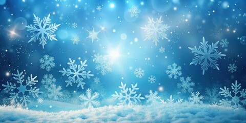 Wall Mural - a serene winter landscape with a blue background and intricate snowflakes falling gently from the sk