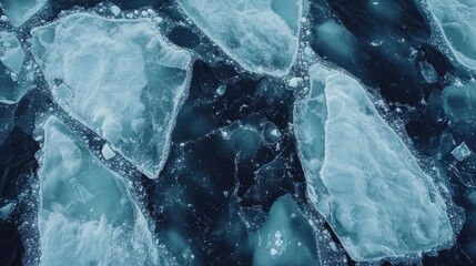 cracked ice floes scattered across the arctic ocean, north pole during climate warming