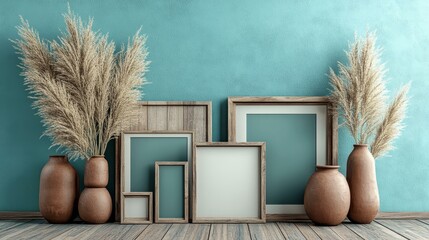 Wall Mural - Bohemian Style Interior Design Mockup with Decor