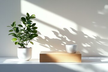 Wall Mural - Modern Minimalist Plant and Coffee Cup Still Life