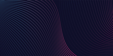 Wall Mural - dark abstract background with glowing wave. shiny moving lines design element. modern purple blue gr