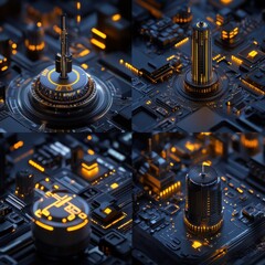Poster - The image is a collection of four different cityscapes