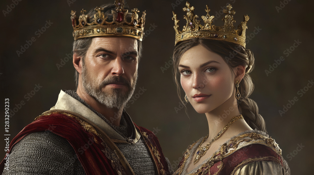king-and-queen-medieval-royal-family-characters-monarchy-husband-and