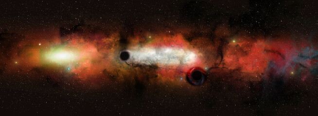 Wall Mural - wide colourful space nebula star field