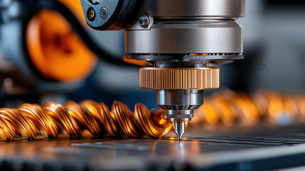 Leinwandbilder - close up of automated CNC machine in action, showcasing precision manufacturing with metal shavings