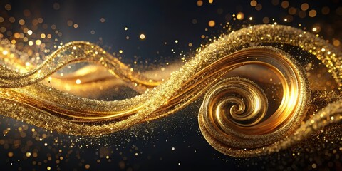 Wall Mural - glittery metallic gold swirls floating in mid-air, creating a mesmerizing visual effect, miscellaneo