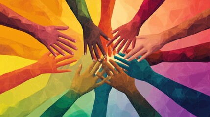 Aufkleber - Hands of unity and support representing diverse cultures and human connection through interconnected colors. Generative AI