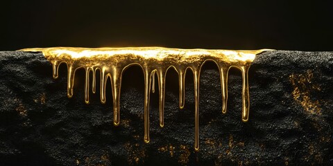 Poster - Gold colored liquid dripping down a black surface