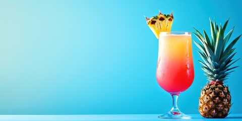 Wall Mural - Glass of a colorful drink with a pineapple on top