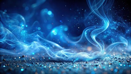 Wall Mural - mystical smoke swirls through glitter fluid creating a shimmering blue mist on a dark abstract backg