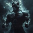 © CybStars - A powerful muscular figure, expressing strength and emotion amidst a dynamic dark background, embodying raw energy and intensity.