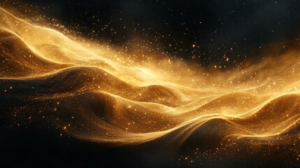 Wall Mural - Radiating burst of fine golden sand with subtle gradients, black backdrop 