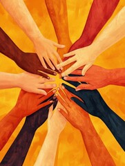 Aufkleber - Interconnected hands symbolize unity and support among diverse individuals with varying skin tones. Generative AI