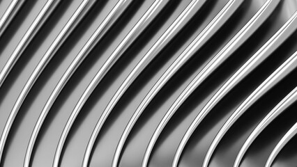 Poster - Silver striped pattern background, wavy lines design, abstract minimal metallic background for business presentation.