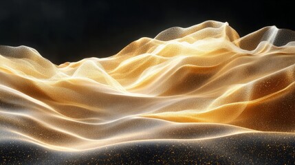 Wall Mural - soft golden sand scattering in intricate patterns, dynamic motion on black