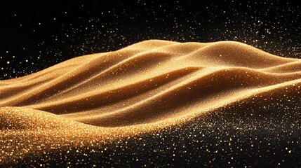 Wall Mural - soft golden sand scattering in intricate patterns, dynamic motion on black