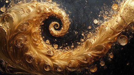 Wall Mural - swirling golden sand explosion, intricate spirals and soft textures, black base