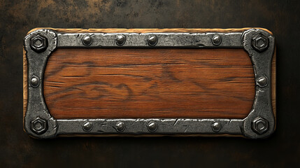 Wall Mural - medieval ui game wooden button with metal frame sprite for animation. fantasy rpg title sign design 