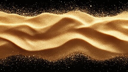 Wall Mural - Top-down view of golden sand scattering with dramatic motion, on black 