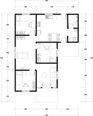 Naklejka na meble Architecture plan with furniture. home floor plan, isolated on white background, stock illustration.