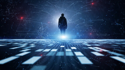 Wall Mural - digital technology cyberspace network with a businessman illustration.