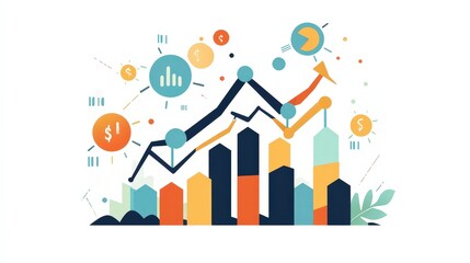 Wall Mural - a successful company with a flourishing stock price, with visual representations of rising market tr