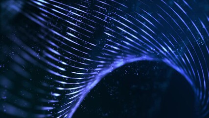 Wall Mural - abstract blue particle strings motion - twisted light trails on dark background