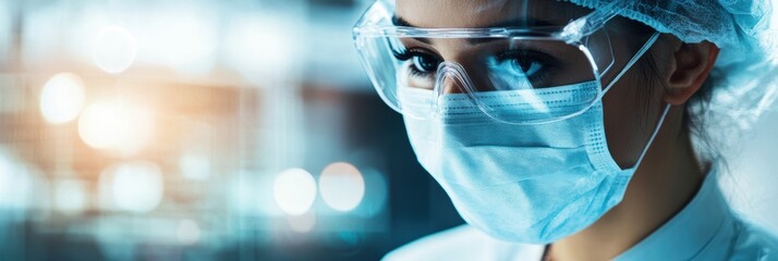 Poster - Medical professional wears protective gear while observing in a clinical setting during daylight hours. Generative AI